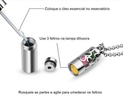 Difusor Pessoal de aço inox para aromaterapia design tubo arabescos