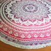 Canga indiana grande redonda mandala com franjas tons rosa