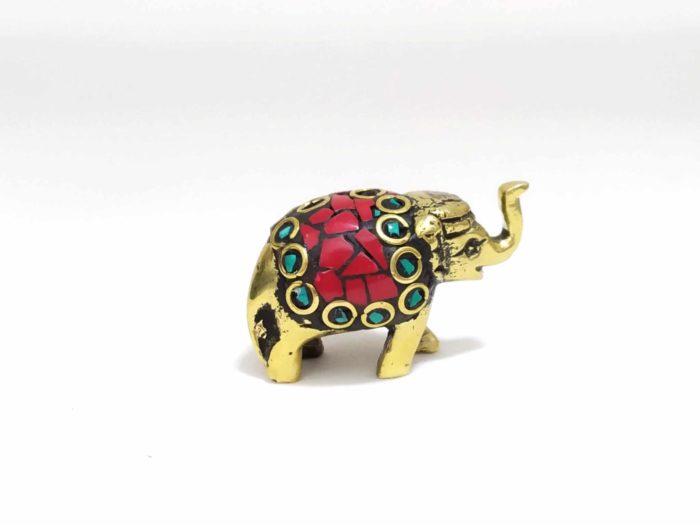 Incensário mini elefante em metal brass com embutimento de pedras naturais