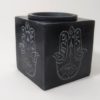 Difusor de pedra sabão preto base rechaud de vela Hamsá