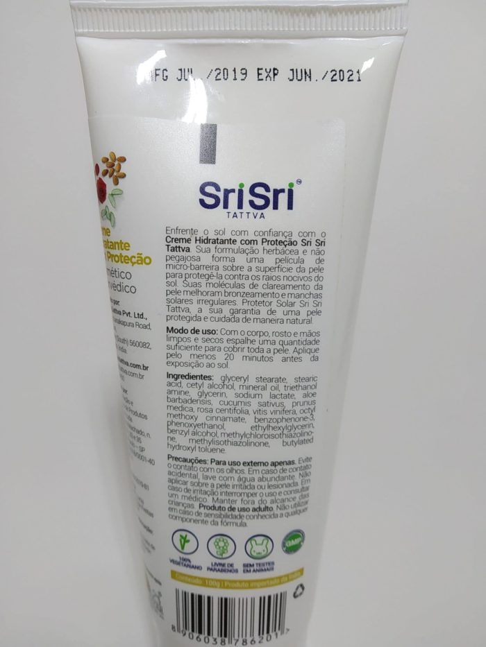 Creme Hidratante com ativos naturais Aloe Vera Rosas e Amêndoas da Sri Sri Tattva