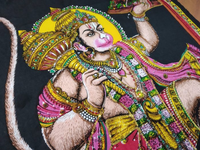 Painel grande clássico de deidade hindu paisagem - Hanuman