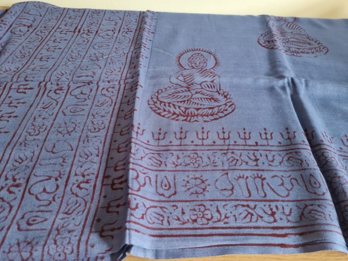 Chadar indiano (manto de oração) de Buda e Mantras azul