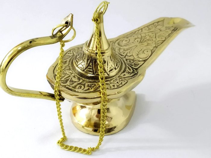 Lâmpada a óleo indiana de metal brass design árabe medieval G