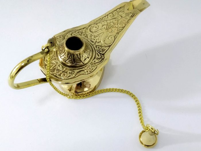 Lâmpada a óleo indiana de metal brass design árabe medieval G
