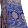 Sari indiano com estampa de arabescos azul com verde água