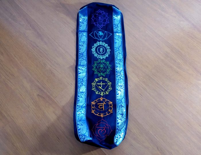 Porta mat indiano para Yoga 7 chakras bordados a mão azul marinho