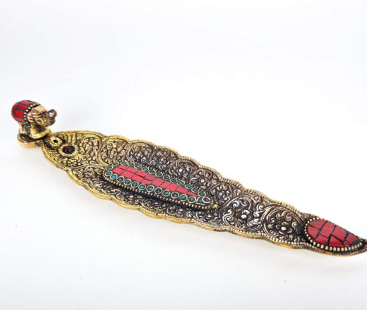 incensário indiano de metal com mosaico de pedras