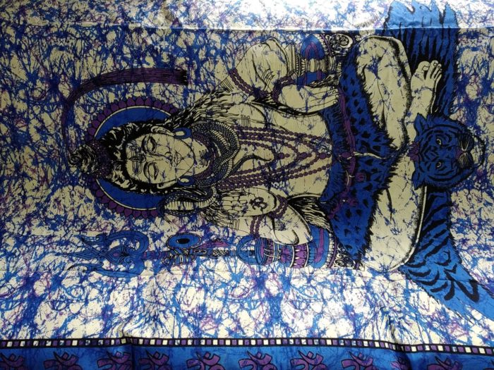 Panô indiano de algodão (colcha) Estampa de Shiva azul (2.10 m x 1.35 m)