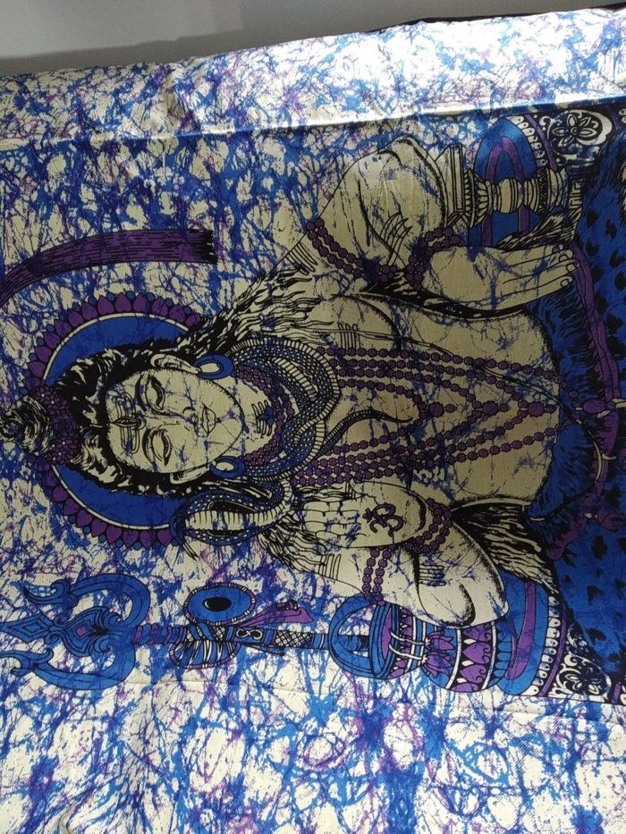 Panô indiano de algodão (colcha) Estampa de Shiva azul (2.10 m x 1.35 m)