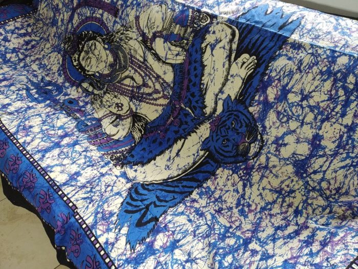 Panô indiano de algodão (colcha) Estampa de Shiva azul (2.10 m x 1.35 m)