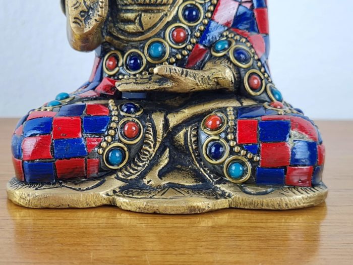 Estátua de Buda de metal brass e pedrarias naturais com 12cm