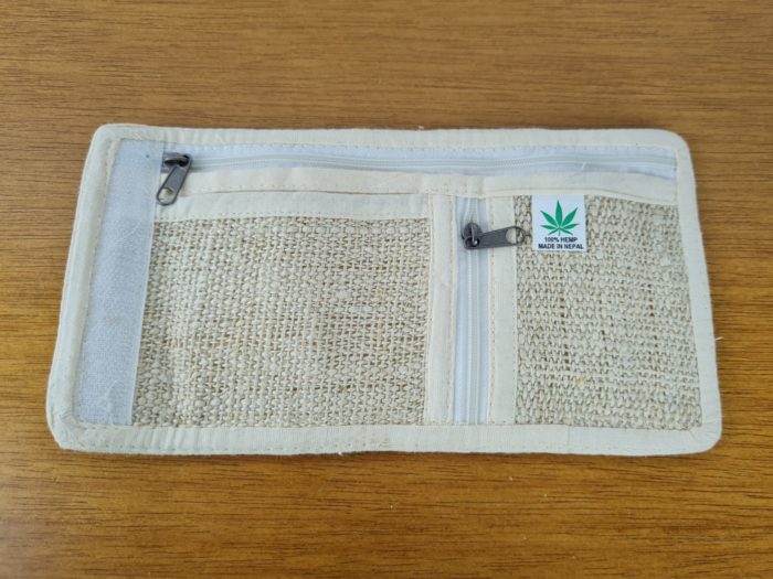 Carteira de cânhamo feito no Nepal com símbolo do OM floral laranja