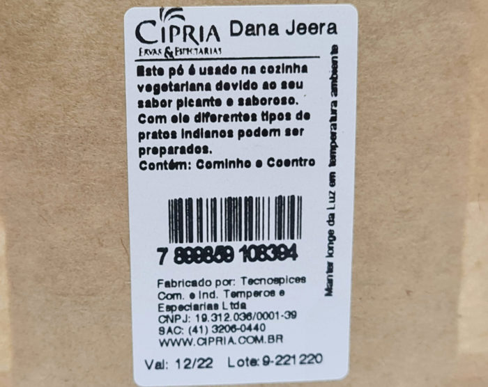 Massala indiana Digestiva Dana Jeera (cominho e coentro) 20g
