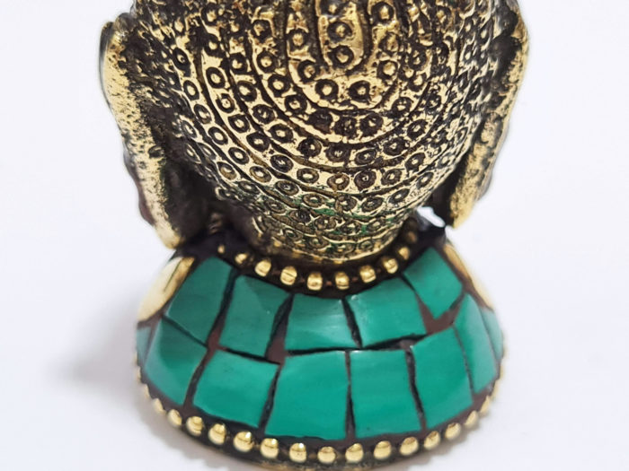 Mini busto Cabeça de Buda em metal com embutimento de pedras naturais III