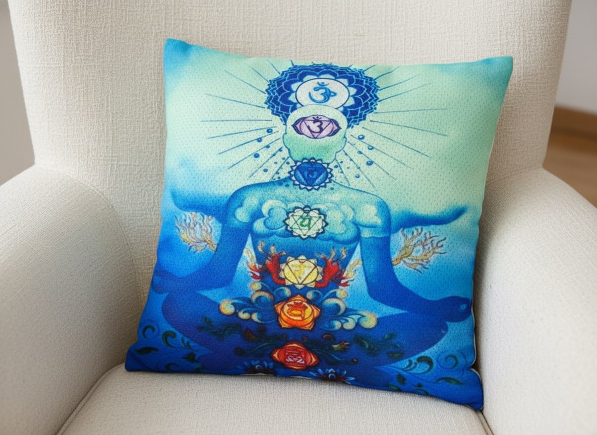 Capa de almofada indiana estampa do Ser com os 7 chakras