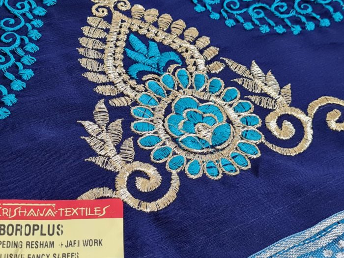 Sari indiano de seda luxuoso azul claro com marinho