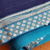 Sari indiano de seda luxuoso azul claro com marinho