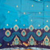 Sari indiano de seda luxuoso azul claro com marinho