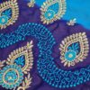 Sari indiano de seda luxuoso azul claro com marinho