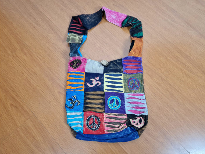 Bolsa indiana saco com símbolos do Om e símbolo da paz