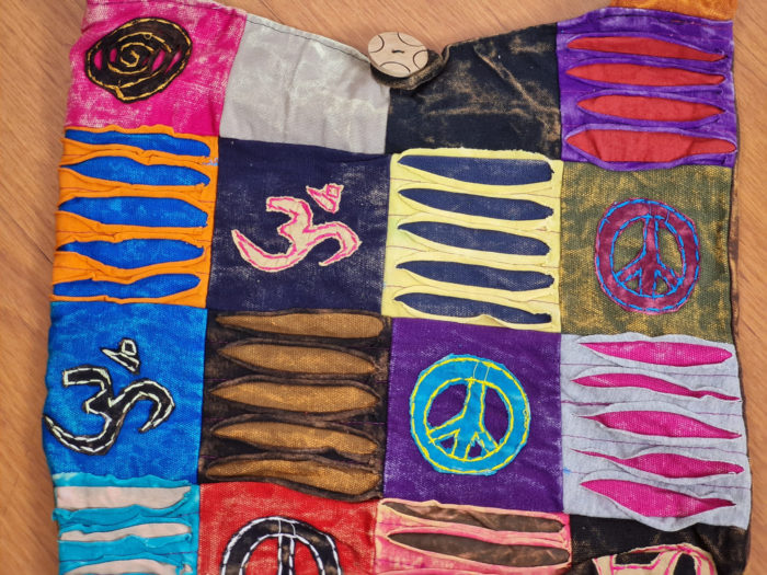 Bolsa indiana casual de algodão estampa de Om e símbolo da paz