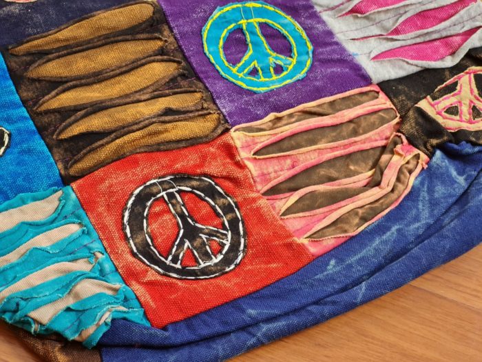 Bolsa indiana casual de algodão estampa de Om e símbolo da paz