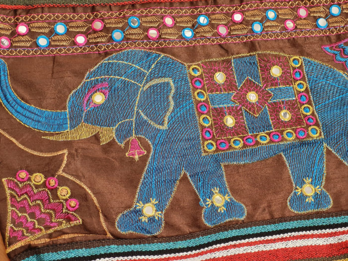 Bolsa indiana casual de algodão listrado com estampa de elefante