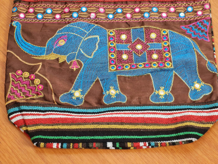 Bolsa indiana casual de algodão listrado com estampa de elefante