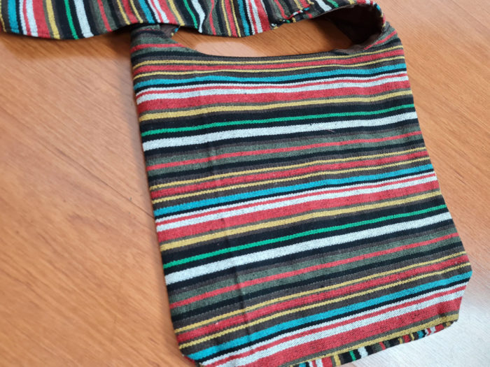 Bolsa indiana casual de algodão listrado com estampa de elefante