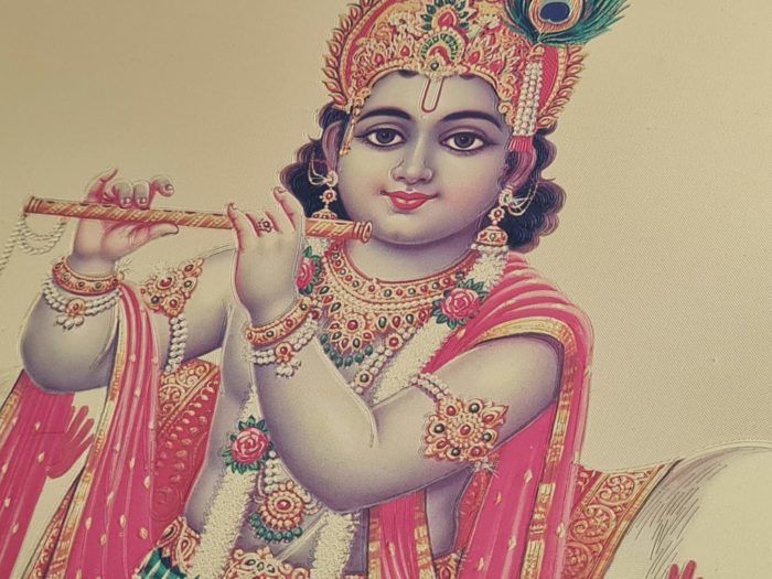 Folha laminada dourada para enquadrar e pendurar Krishna (30 x 21 cm)