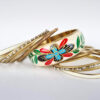 Conjunto de pulseiras indianas 15 peças dourado e creme floral