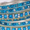 Conjunto de 6 pulseiras indianas de metal com pedrarias azul