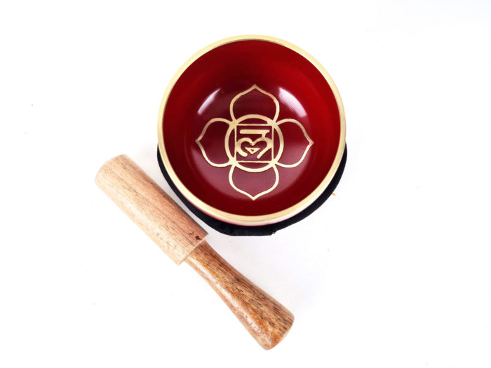 Kit com tigela tibetana Chakra Muladhara 8 cm vermelha