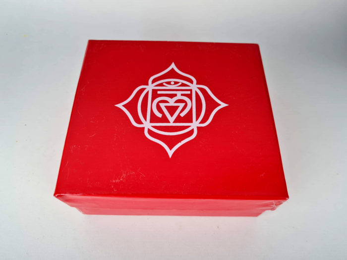 Kit com tigela tibetana Chakra Muladhara 8 cm vermelha