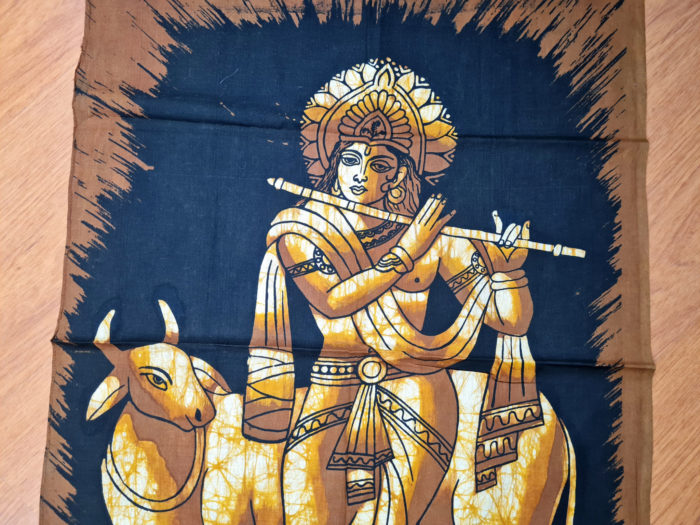 Painel de tecido clássico de deidade hindu Krishna 80x55cm marrom