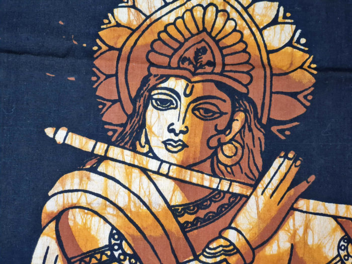 Painel de tecido clássico de deidade hindu Krishna 80x55cm marrom