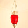 Luminária indiana pendente à vela com vitral vermelho18cm