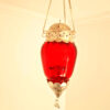 Luminária indiana pendente à vela com vitral vermelho18cm