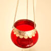 Luminária indiana pendente à vela com vitral vermelho11cm