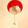 Luminária indiana pendente à vela com vitral vermelho11cm