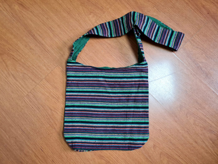 Bolsa indiana casual de algodão listrado com estampa de elefante verde