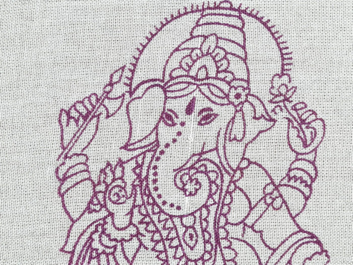 Chadar indiano (manto de oração) de Ganesha branco e lilás