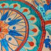 Almofada indiana bordada Hamsá Mão de Fátima azul e coral