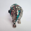 Elefante indiano de metal prateado mosaico de pedras naturais turquesa e coral