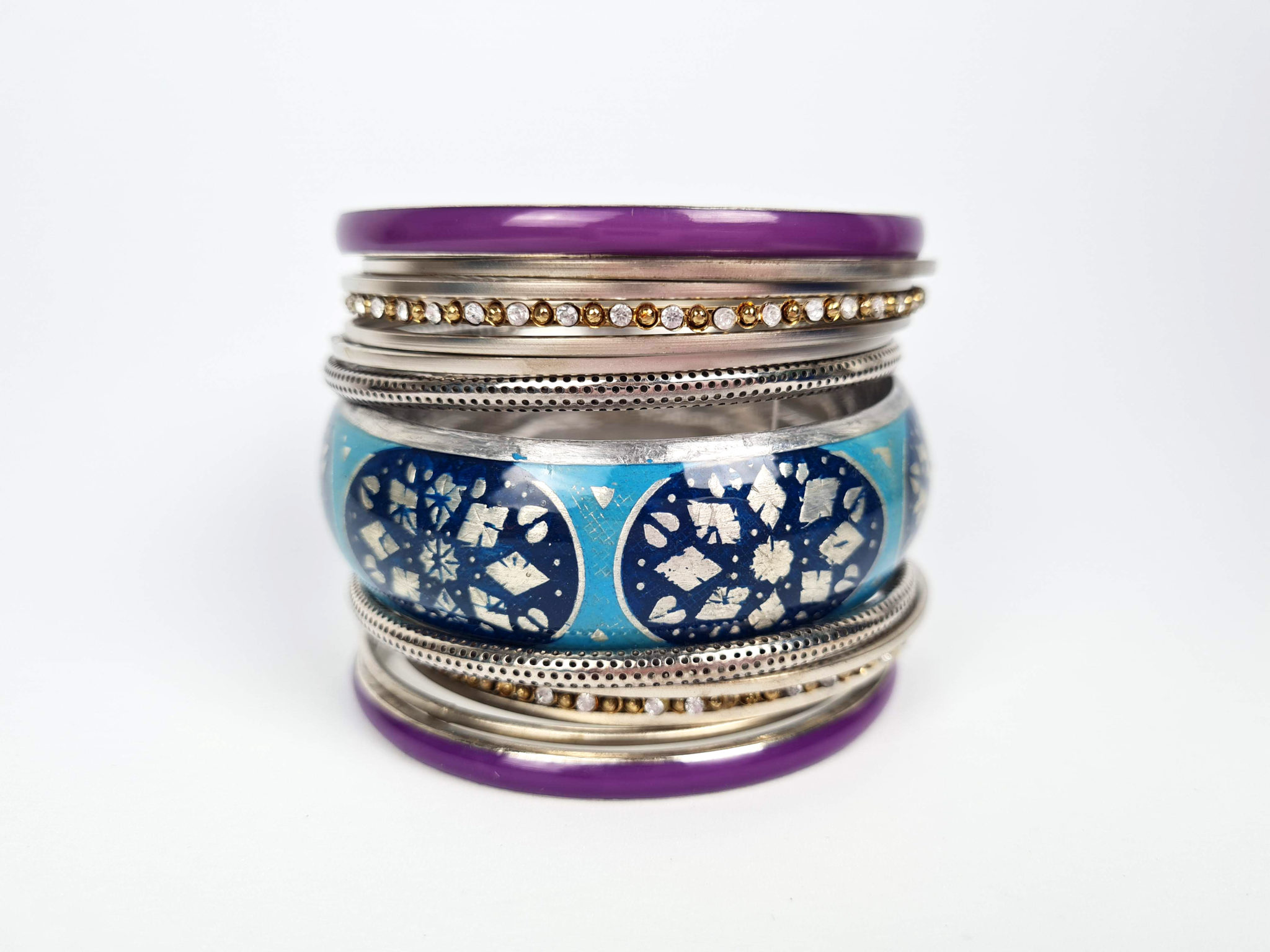 jogo de pulseiras indianas azul e floral
