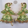 Brinco Jhumka técnica Cloisonné com design de pavão tons de verde