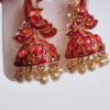 Brinco Jhumka técnica Cloisonné com design de pavão tons rosa