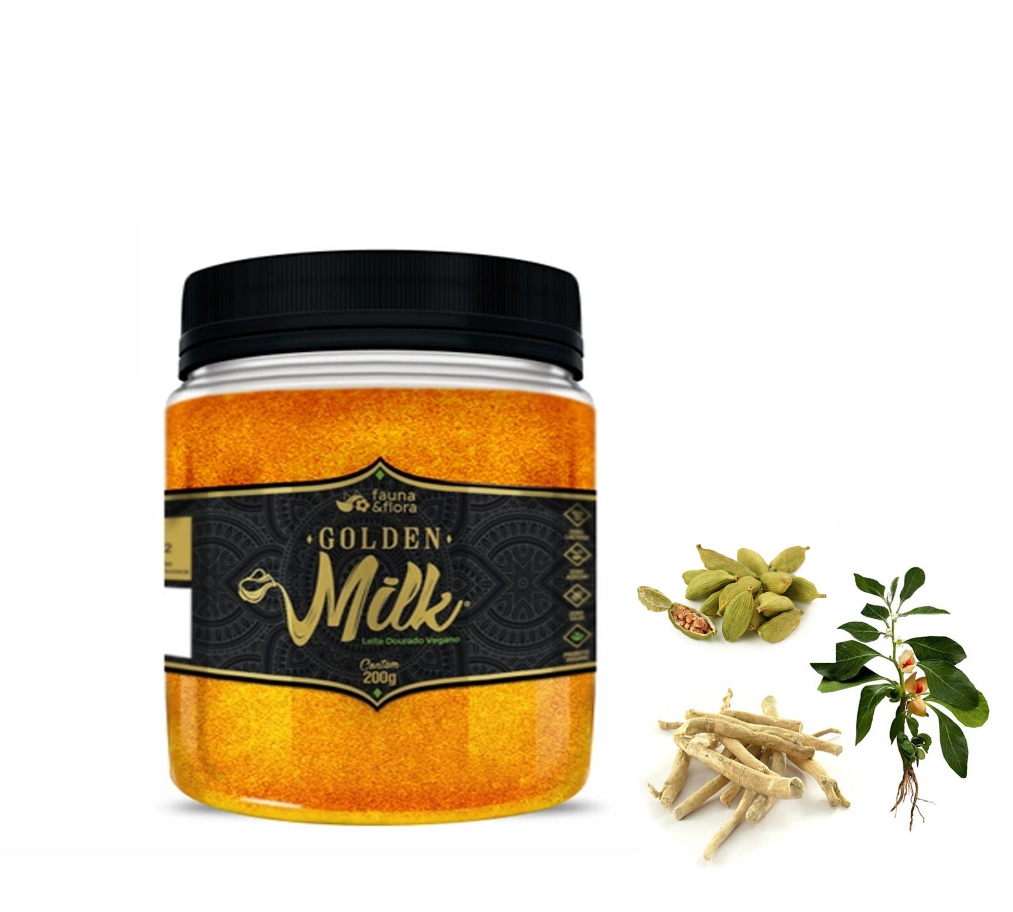 Golden Milk com ashwagandha e cardamomo na composição, gostoso e funcional 200g