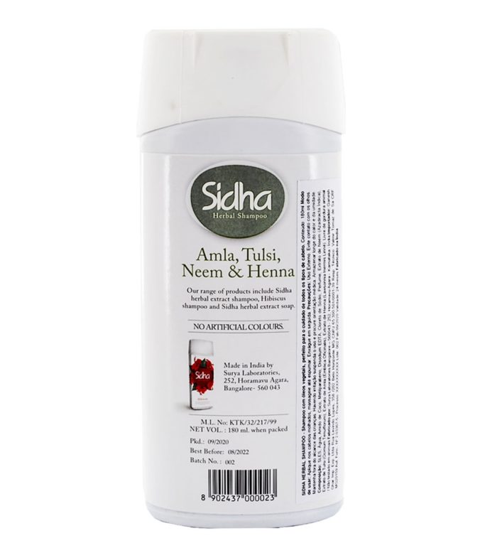 Shampoo Ayurvédico Sidha com Amla, Tulsi, Neem & Henna 180ml